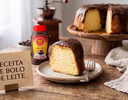 Receita de bolo de leite com cobertura de cafe