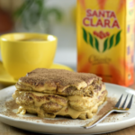 Tiramisu de doce de leite sendo servido no prato