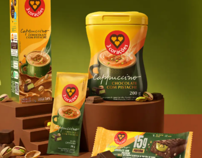 Lancamento dos produtos de chocolate com pistache sendo capsulas, pote, sache e barra de proteina